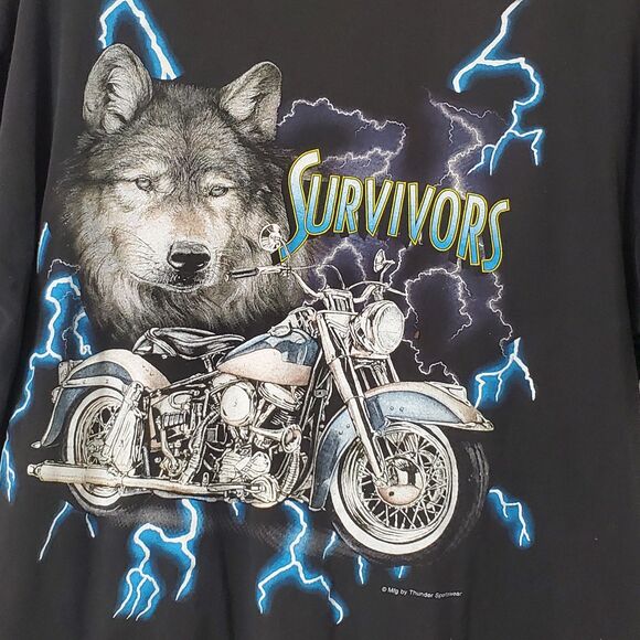 Vintage Mens Thunder Sportswear Graphic T-shirt Wolf, Motorcycle & Lightning - Picture 4 of 10